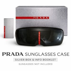 Prada Sunglasses Case Black with Silver Box Authentic Hard Case Logo EUC Luxury